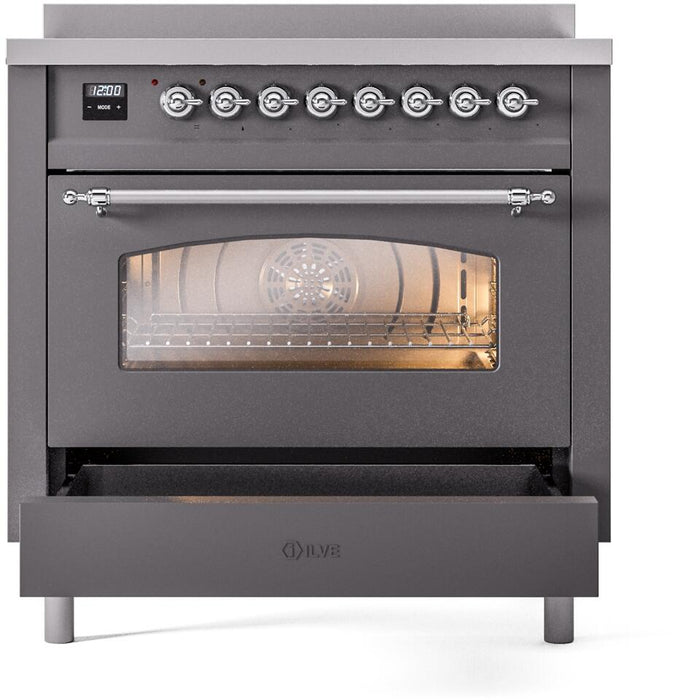 ILVE Nostalgie II 36 " Electric Range, Matte Graphite, Chrome Trim UPI366NMPMGC ILVE