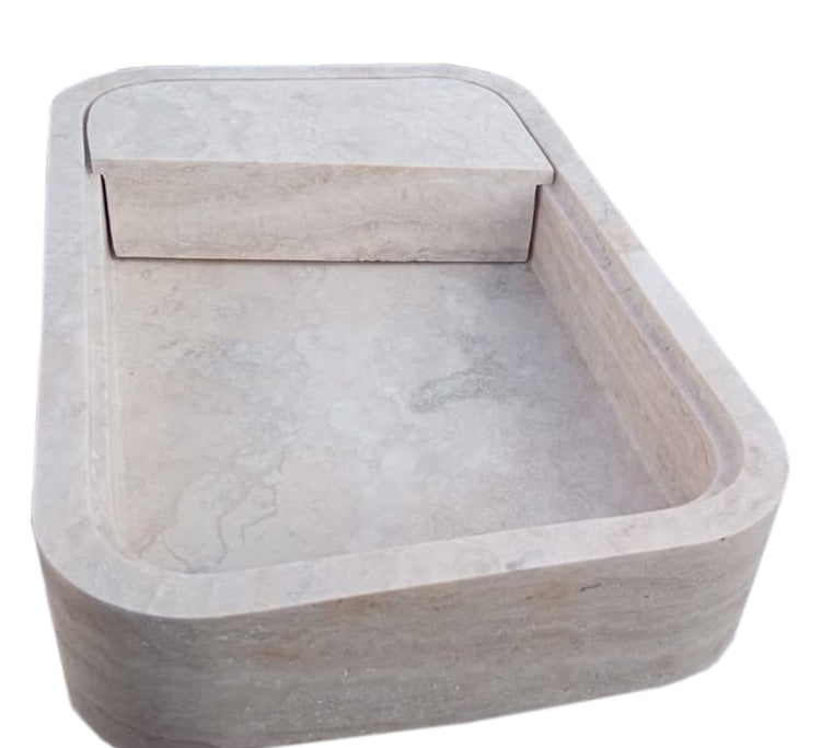 Beige Travertine Rectangular Wall-mount Bathroom Sink Hidden Drain NTRVS168