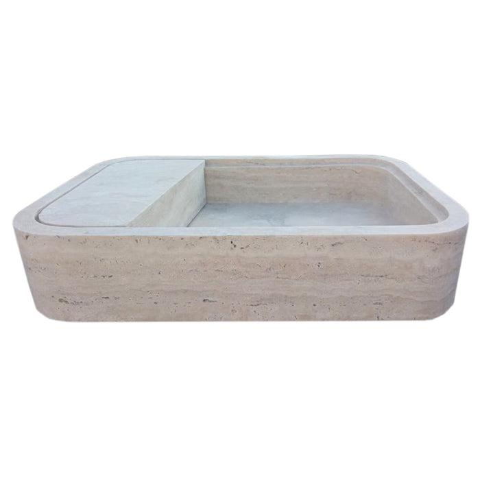 Beige Travertine Rectangular Wall-mount Bathroom Sink Hidden Drain NTRVS168