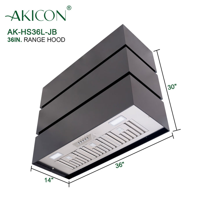 Akicon 36" Stainless Steel Wall Mount Range Hood, 3 Stacks Kitchen Hood with 600 CFM Vent Motor- AK-HS36L