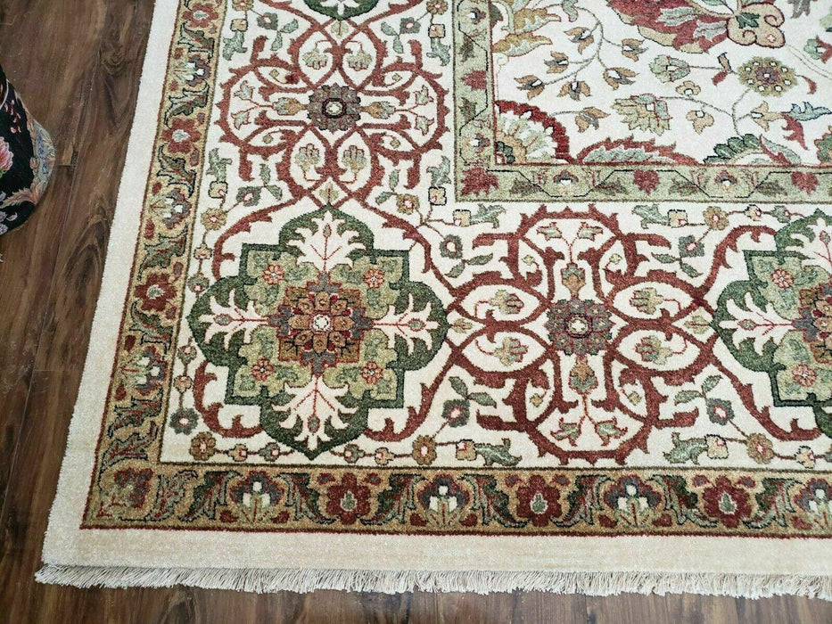 12' X 15' One-of-a-Kind Indian Hand-Knotted Wool Rug Hand Made Floral Ivory Nice