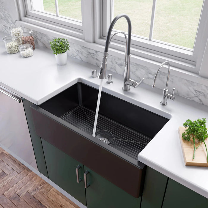 ALFI brand 33" Reversible Fluted / Smooth Fireclay Farm Sink AB3318HS