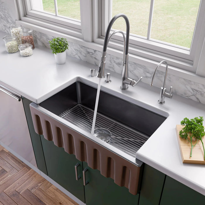 ALFI brand 33" Reversible Fluted / Smooth Fireclay Farm Sink AB3318HS