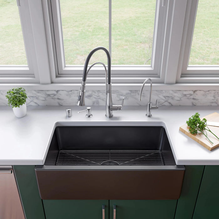 ALFI brand 33" Reversible Fluted / Smooth Fireclay Farm Sink AB3318HS