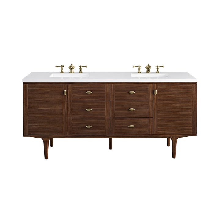 James Martin Amberly 72" Dual Mount Double Bathroom Vanity, Mid-Century Walnut