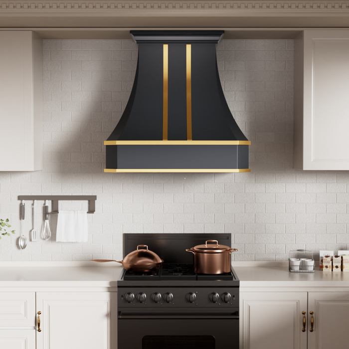 Black and Gold Matte Stainless Steel Custom Vent Hoods with Cut Off Edge