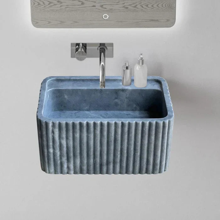 Bluestone Marble Wall-Mounted Bathroom Sink - Fluted 16x24x12