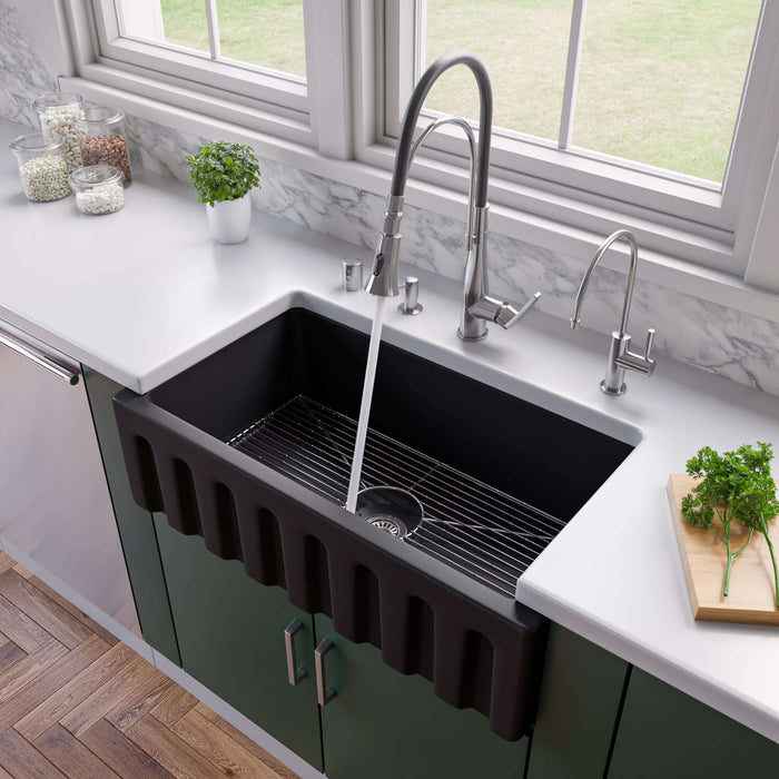 ALFI brand 33" Reversible Fluted / Smooth Fireclay Farm Sink AB3318HS