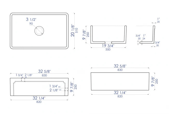 ALFI brand 33" Reversible Single Fireclay Farmhouse Kitchen Sink AB3320SB