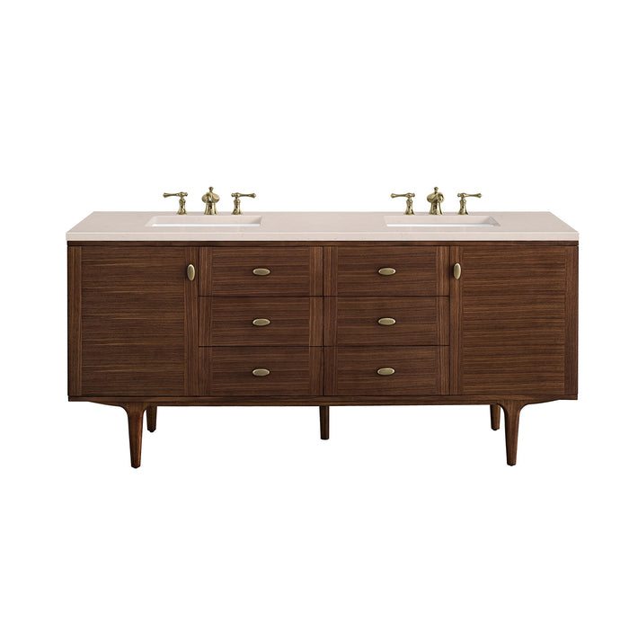 James Martin Amberly 72" Dual Mount Double Bathroom Vanity, Mid-Century Walnut