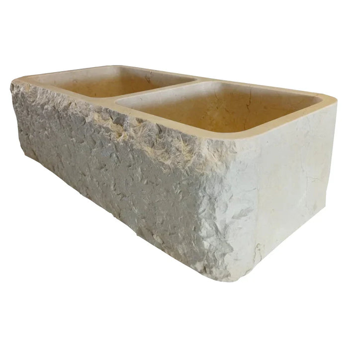 Botticino Beige Marble Farmhouse Apron Double Sink - 32x16x10