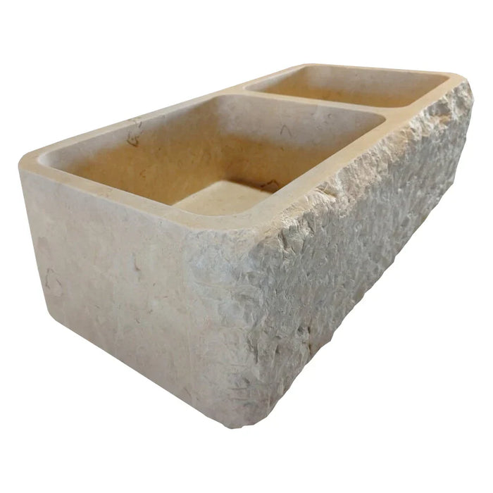 Botticino Beige Marble Farmhouse Apron Double Sink - 32x16x10