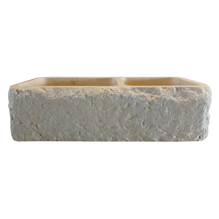 Botticino Beige Marble Farmhouse Apron Double Sink - 32x16x10
