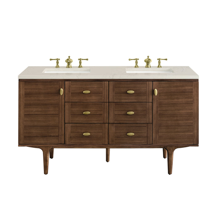 James Martin Amberly 60" Dual Mount Double Bathroom Vanity, Mid-Century Walnut