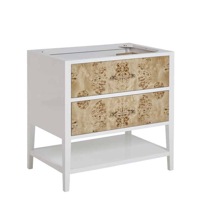 James Martin Olena 36" Single Bathroom Vanity, Polished White and Light Mappa Burl