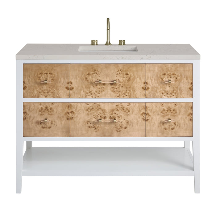 James Martin Olena 48" Single Bathroom Vanity, Polished White and Light Mappa Burl