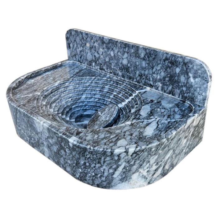 Bursa Gray Marble Wall Mount Bathroom Sink With Backsplash 27x16
