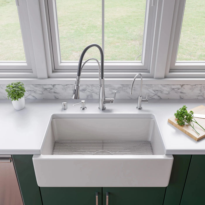 ALFI brand 33" Reversible Fluted / Smooth Fireclay Farm Sink AB3318HS