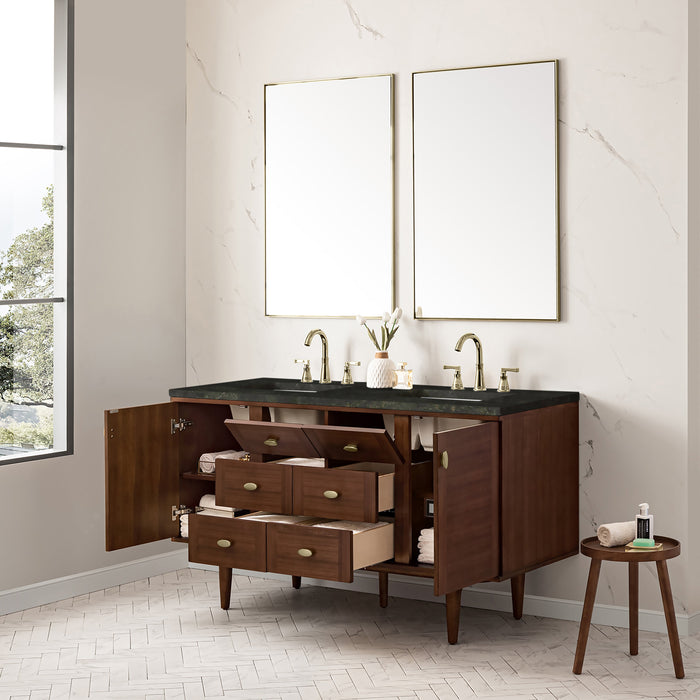 James Martin Amberly 60" Dual Mount Double Bathroom Vanity, Mid-Century Walnut