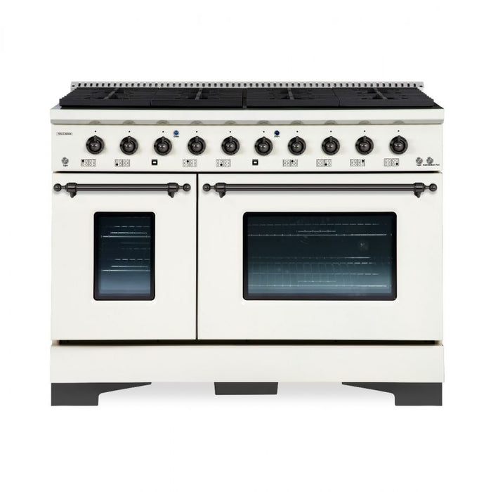 HALLMAN Classico 48" Dual Fuel Range, Antique White, Bronze Trim HCLRDF48BZAW