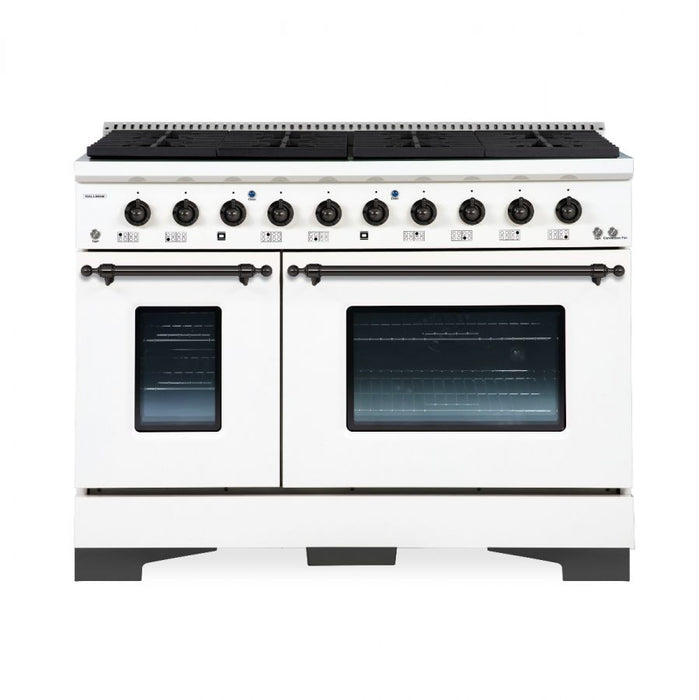 HALLMAN Classico 48" Gas Range, White, Bronze Trim HCLRG48BZWT