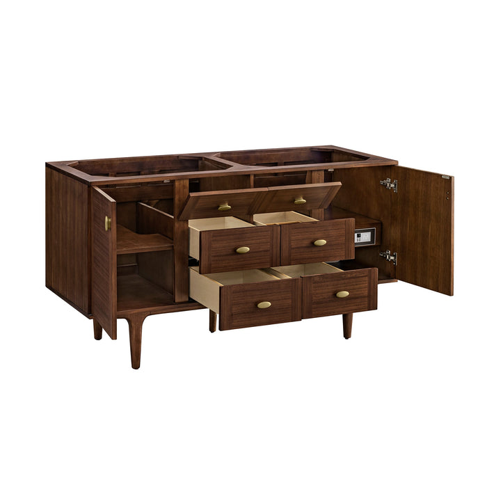 James Martin Amberly 60" Dual Mount Double Bathroom Vanity, Mid-Century Walnut