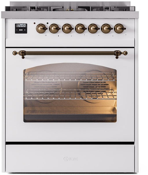 ILVE Nostalgie II 30" Dual Fuel Liquid Propane Range, White, Bronze Trim UP30NMPWHBLP ILVE