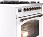 ILVE Nostalgie II 30" Dual Fuel Natural Gas Range, White, Bronze Trim UP30NMPWHB - Farmhouse Kitchen and Bath