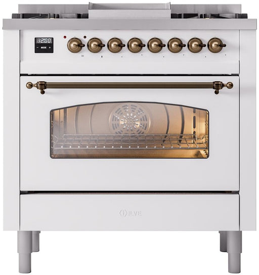 ILVE Nostalgie II 36" Dual Fuel Liquid Propane Range, White , Bronze Trim UP36FNMPWHBLP ILVE