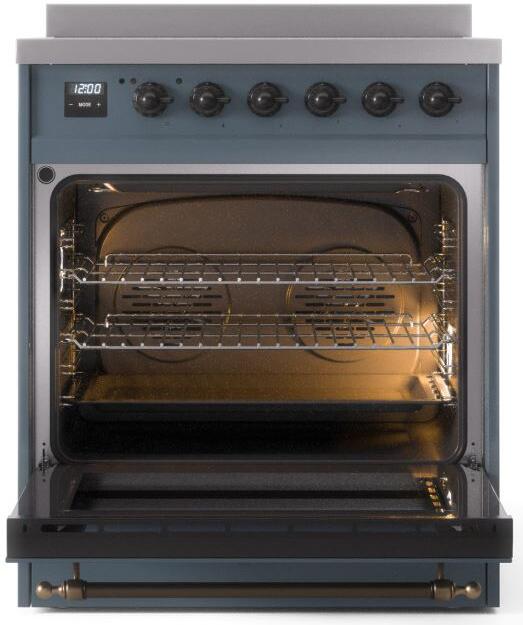 ILVE Nostalgie II 30" Electric Range, Blue Grey, Bronze Trim UPI304NMPBGB