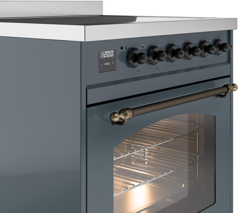 ILVE Nostalgie II 30" Electric Range, Blue Grey, Bronze Trim UPI304NMPBGB