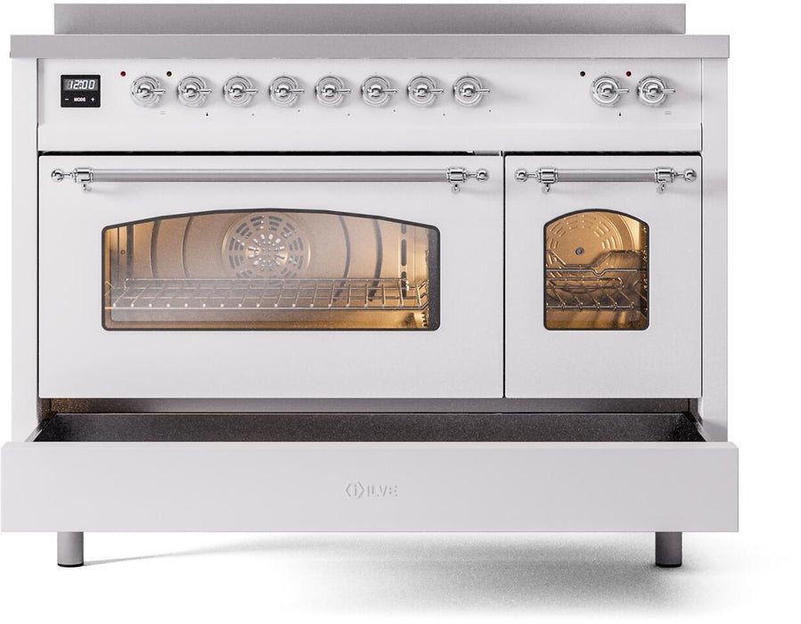 ILVE Nostalgie II 48" Electric Range, White, Chrome Trim UPI486NMPWHC ILVE