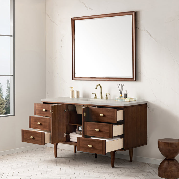 James Martin Amberly 60" Dual Mount Single Bathroom Vanity, Mid-Century Walnut