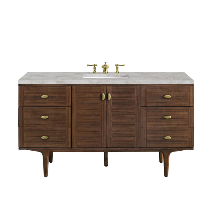 James Martin Amberly 60" Dual Mount Single Bathroom Vanity, Mid-Century Walnut