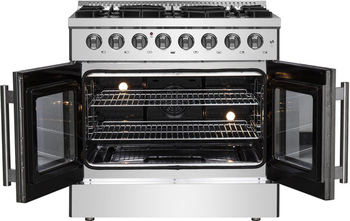 Forno Galiano 36 in. French Door Freestanding Dual Fuel Range, Gas Stove, Electric Oven, Stainless Steel, FFSGS6356-36 - Farmhouse Kitchen and Bath