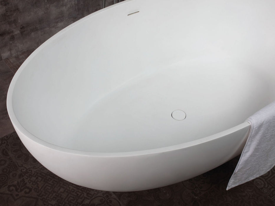ALFI brand 67" White Oval Solid Surface Smooth Resin Soaking Bathtub AB9941
