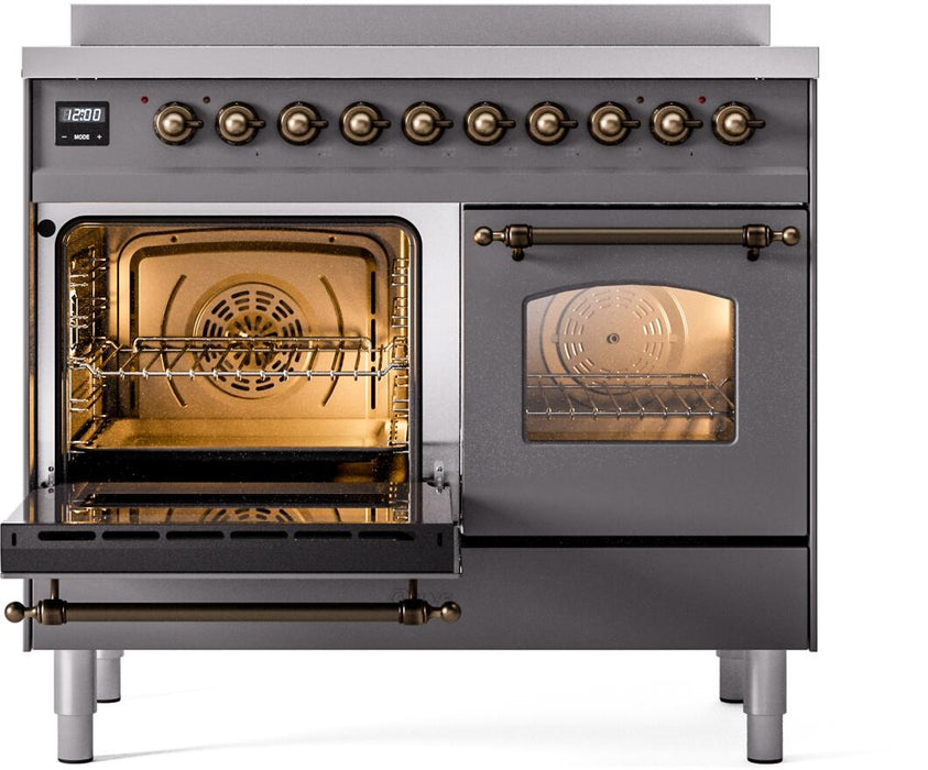 ILVE Nostalgie II 40" Electric Range, Matte Graphite, Bronze Trim UPDI406NMPMGB ILVE