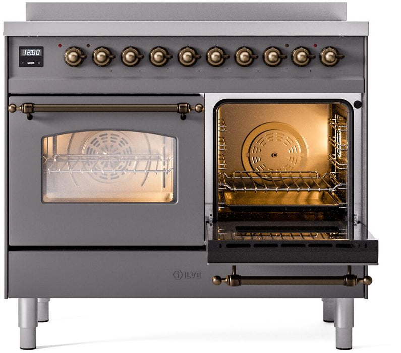 ILVE Nostalgie II 40" Electric Range, Matte Graphite, Bronze Trim UPDI406NMPMGB ILVE