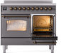 ILVE Nostalgie II 40" Electric Range, Matte Graphite, Bronze Trim UPDI406NMPMGB ILVE