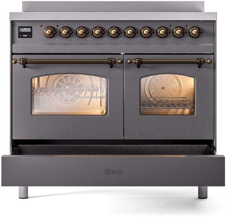 ILVE Nostalgie II 40" Electric Range, Matte Graphite, Bronze Trim UPDI406NMPMGB ILVE