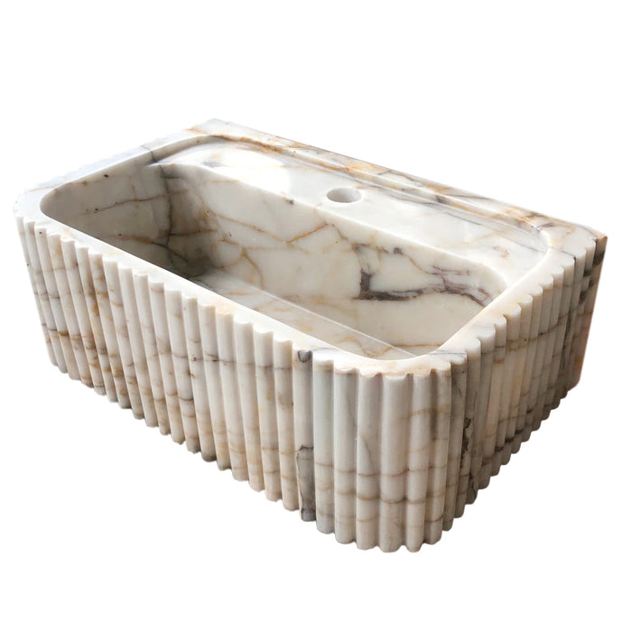 Calacatta Gold Marble Bathroom Vanity Sink - Polished Fluted