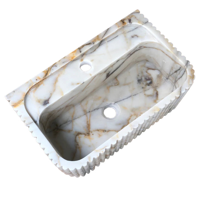 Calacatta Gold Marble Bathroom Vanity Sink - Polished Fluted