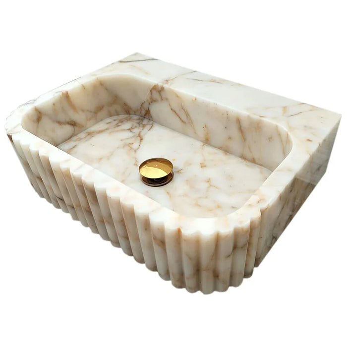 Calacatta Gold Marble Wall Mount Bathroom Vanity Sink with Fluted Design 16x20x6