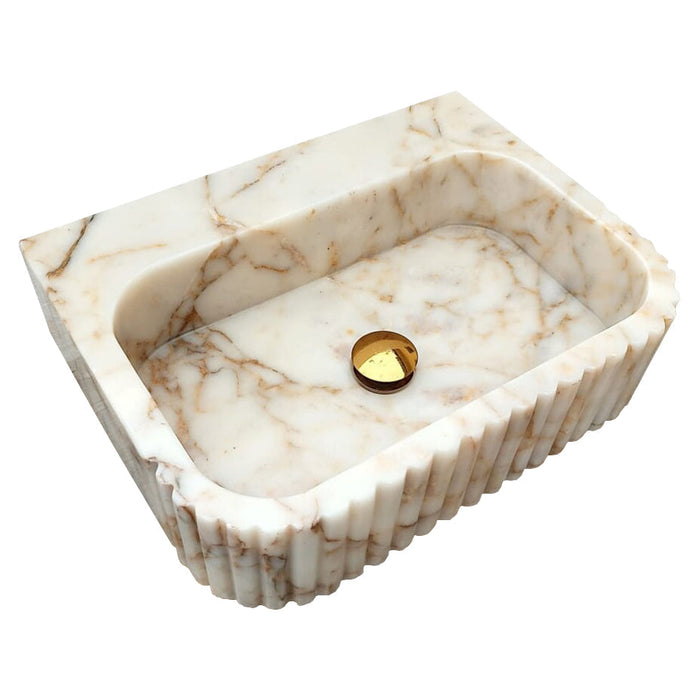 Calacatta Gold Marble Wall Mount Bathroom Vanity Sink Fluted Design 16x20x6