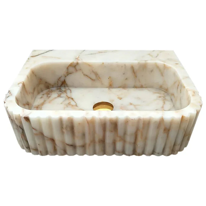 Calacatta Gold Marble Wall Mount Bathroom Vanity Sink Fluted Design 16x20x6