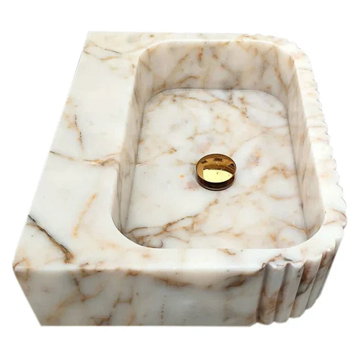 Calacatta Gold Marble Wall Mount Bathroom Vanity Sink Fluted Design 16x20x6