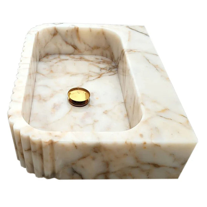 Calacatta Gold Marble Wall Mount Bathroom Vanity Sink with Fluted Design 16x20x6