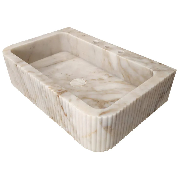 Calacatta Gold Marble Fluted Wall Mount Bathroom Vanity Sink 18x30
