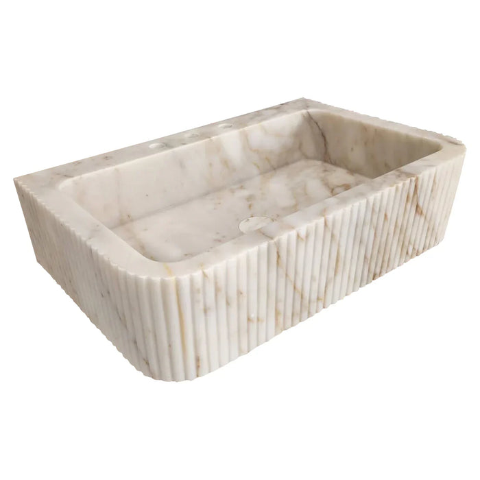 Calacatta Gold Marble Fluted Wall Mount Bathroom Vanity Sink 18x30