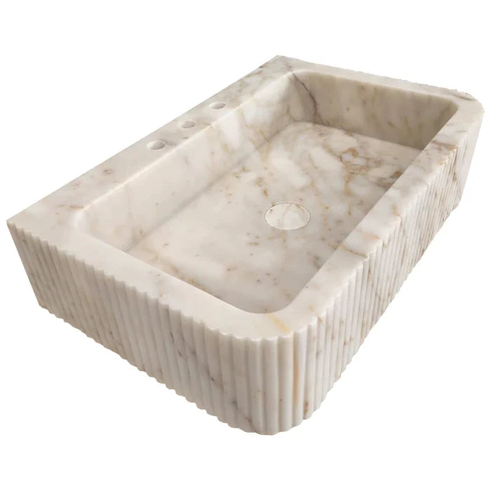 Calacatta Gold Marble Fluted Wall Mount Bathroom Vanity Sink 18x30